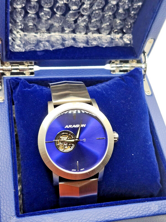 Aragon A191 Blue Ultra Open Heart Automatic Men's Watch in Box image 0