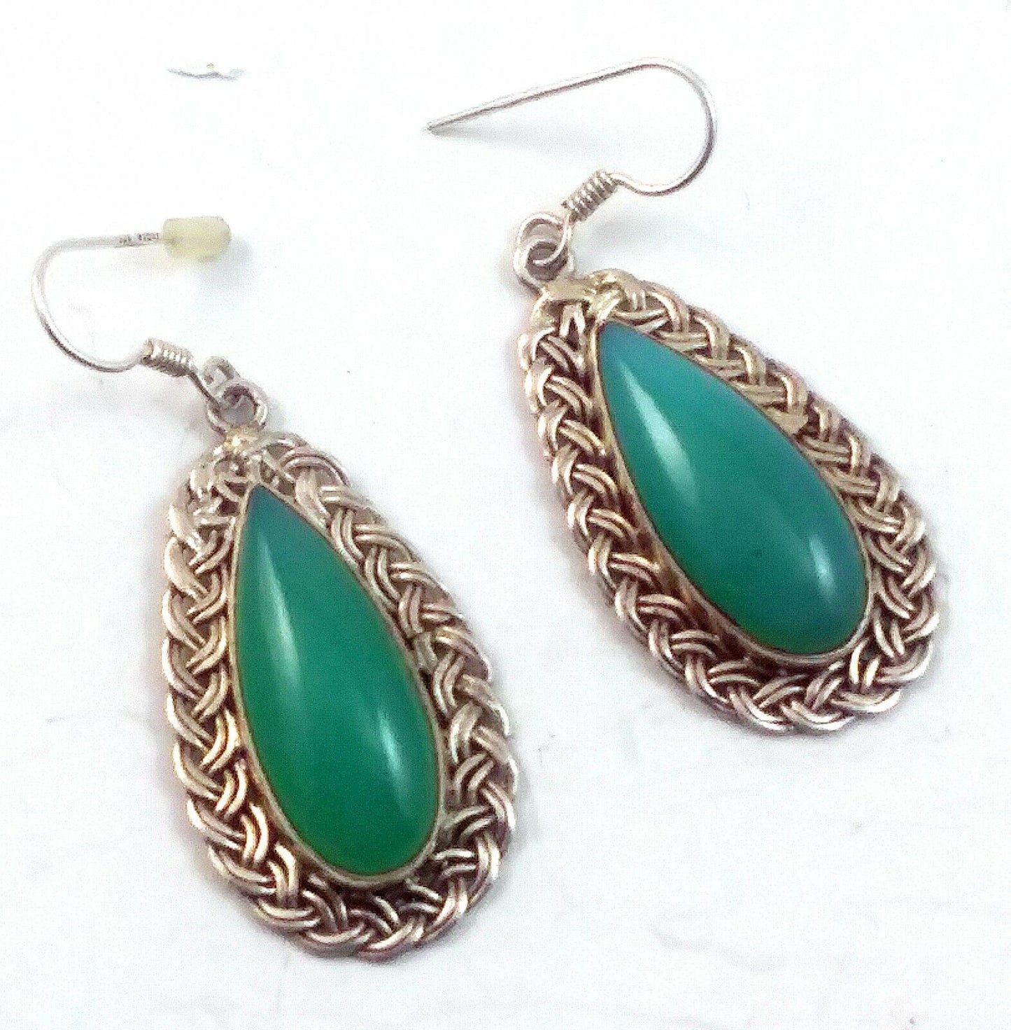 Vintage Sterling Silver & Aqua Blue Cabochon Stone Dangle Drop Earrings image 5