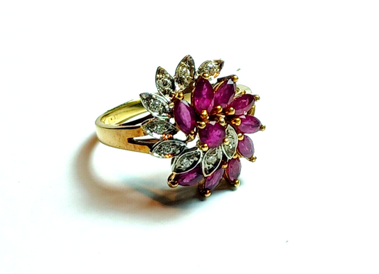 1.25cttw Ruby & Diamond Swirl Cluster 14k Yellow Gold Ring image 0