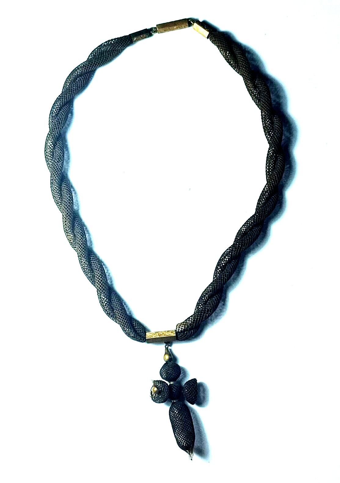 Antique Victorian Hair Mourning Jewelry & Gold Filled Necklace w/ Pendant image 1