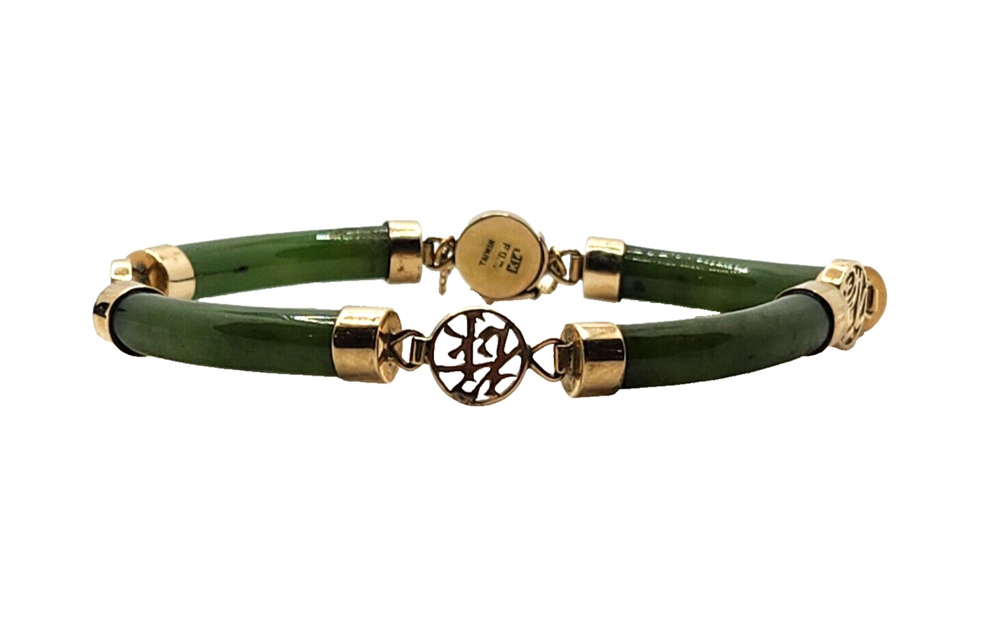 Vintage Chinese 14K Yellow Gold & Jade Link Bracelet image 0
