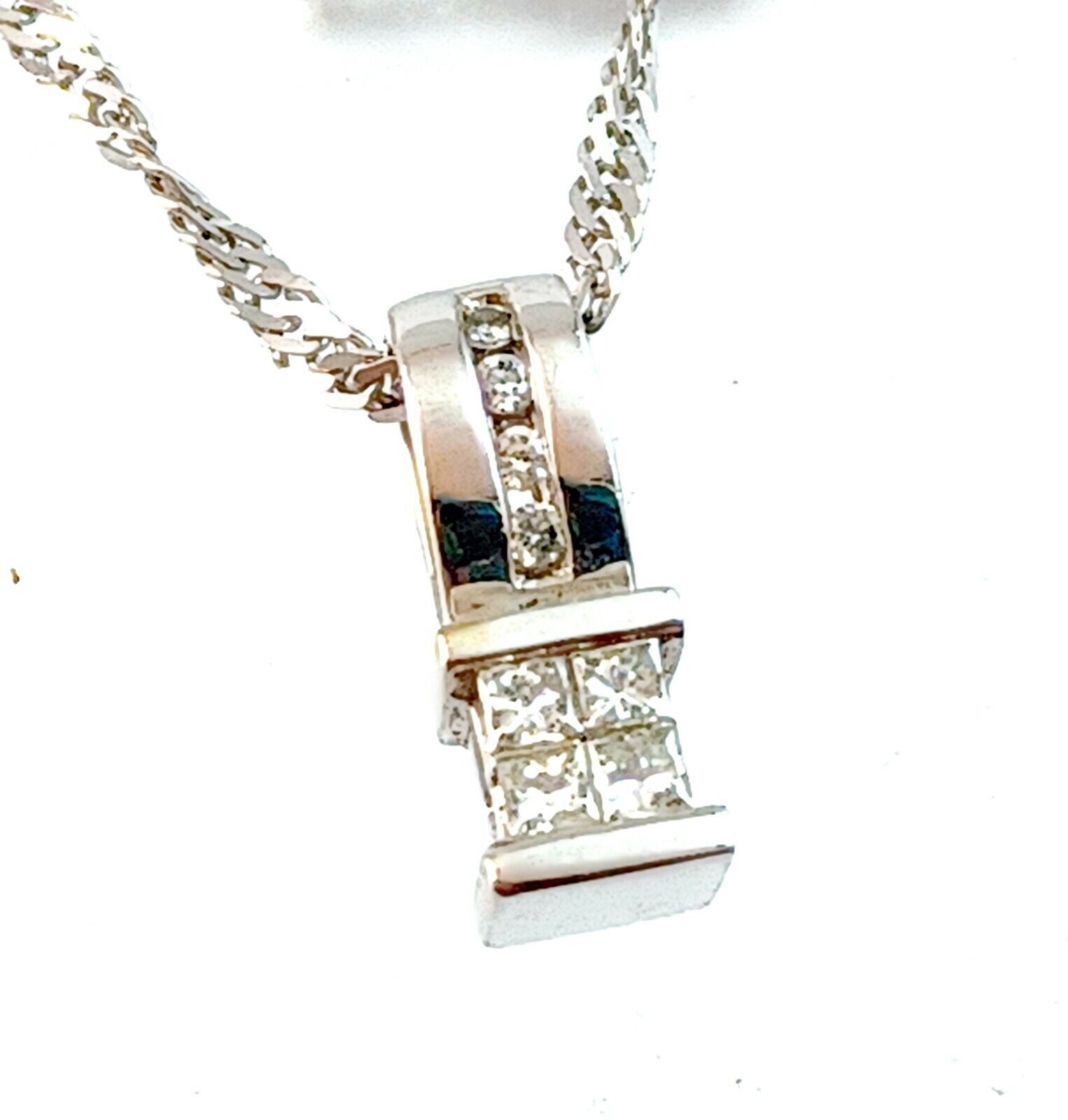 Gorgeous .50CT Diamond & 14k White Gold Pendant w/ Chain image 2