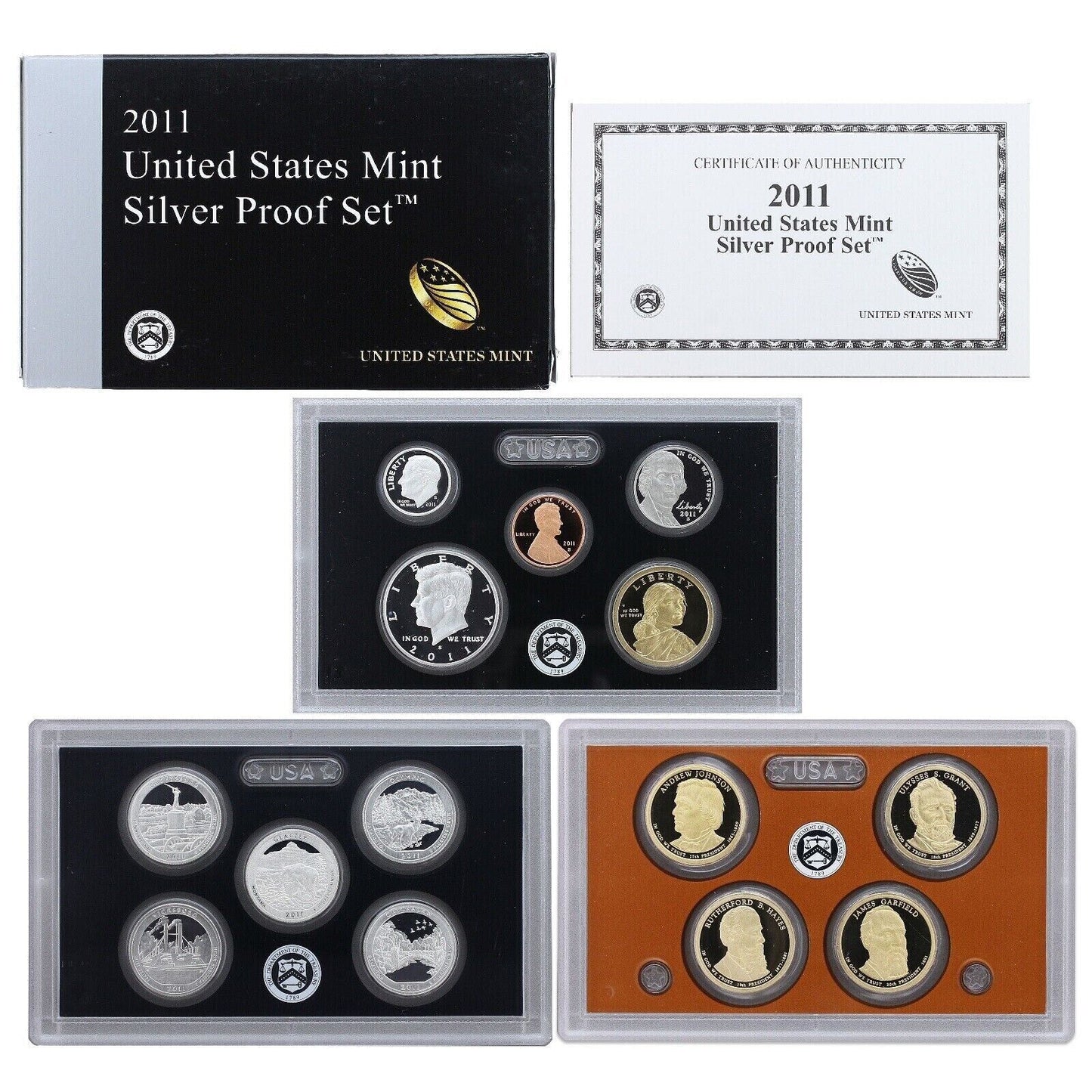 2011 S US Mint Silver Proof Set - 14 Coins COA Original Box image 0