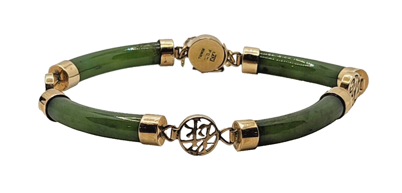 Vintage Chinese 14K Yellow Gold & Jade Link Bracelet image 1