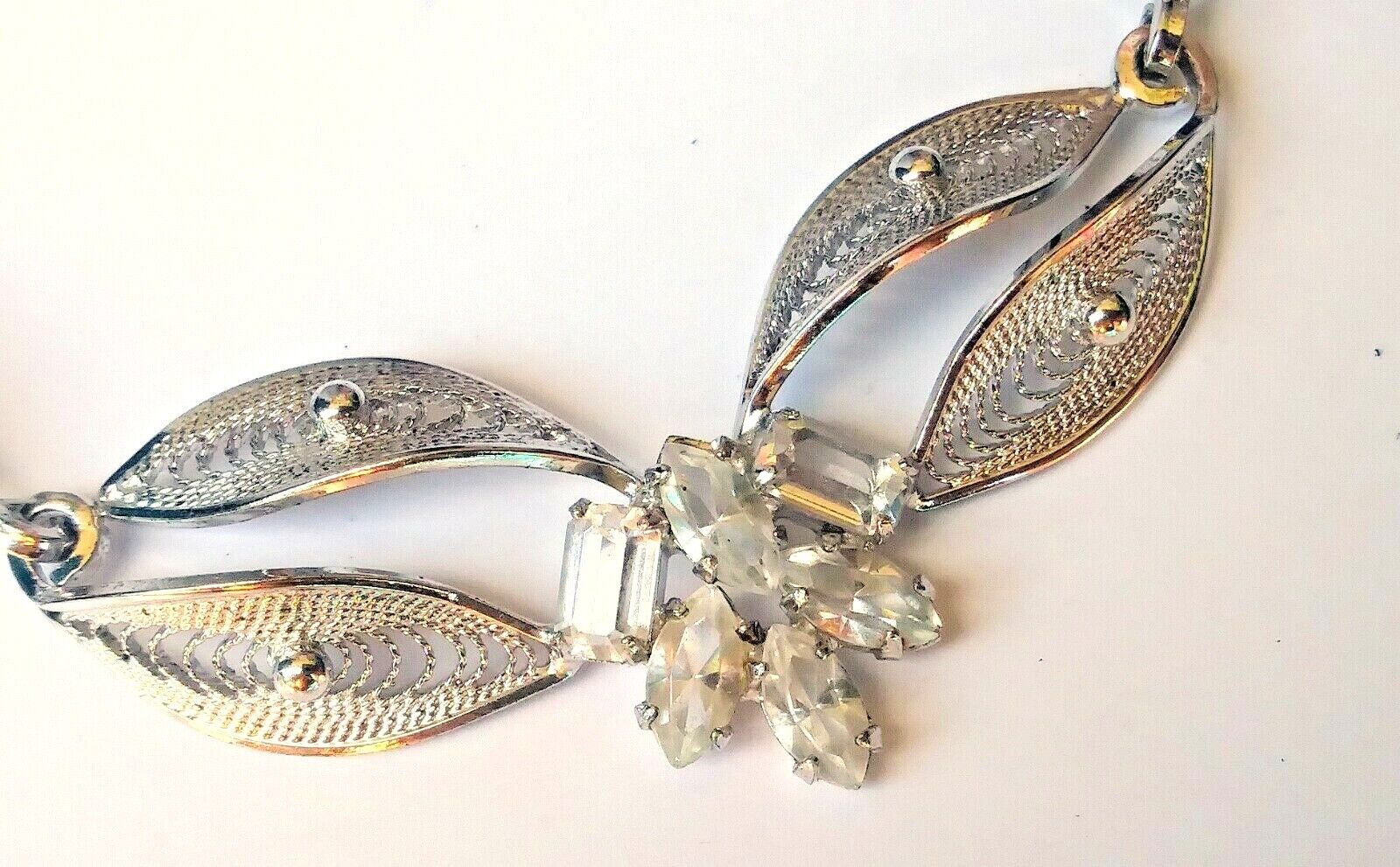 Gorgeous Vintage Sterling Silver & Crystal Filigree Necklace image 4