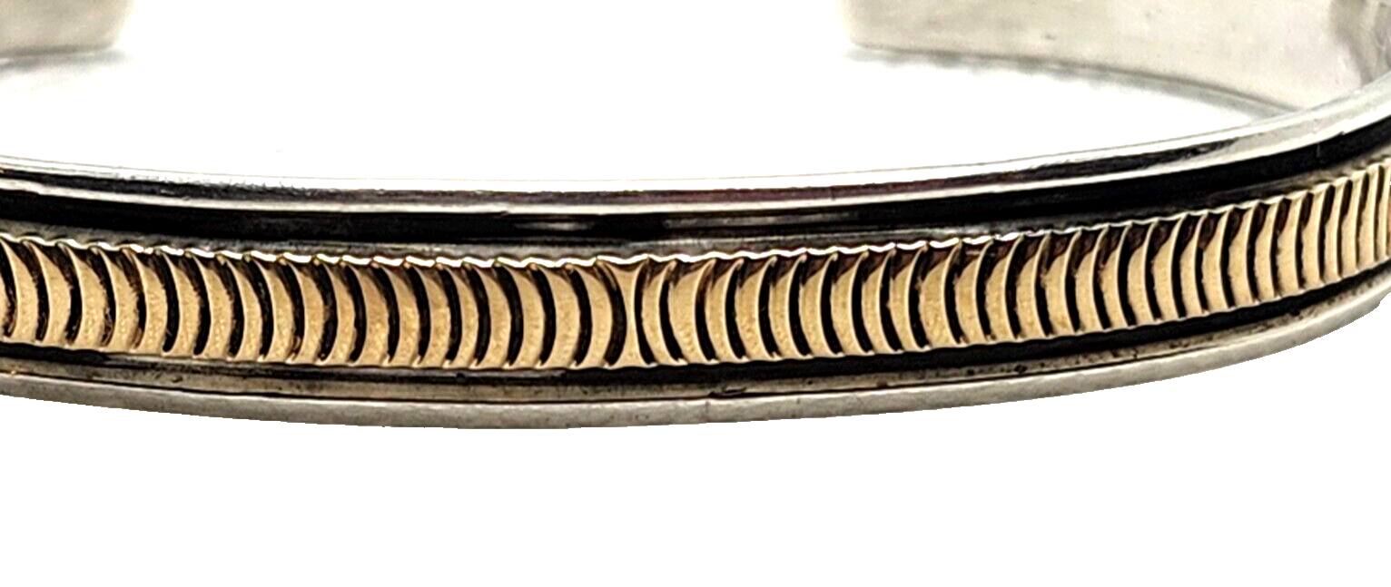 Vintage Native American Navajo B Morgan Sterling Silver & 14k Gold Cuff Bracelet image 3