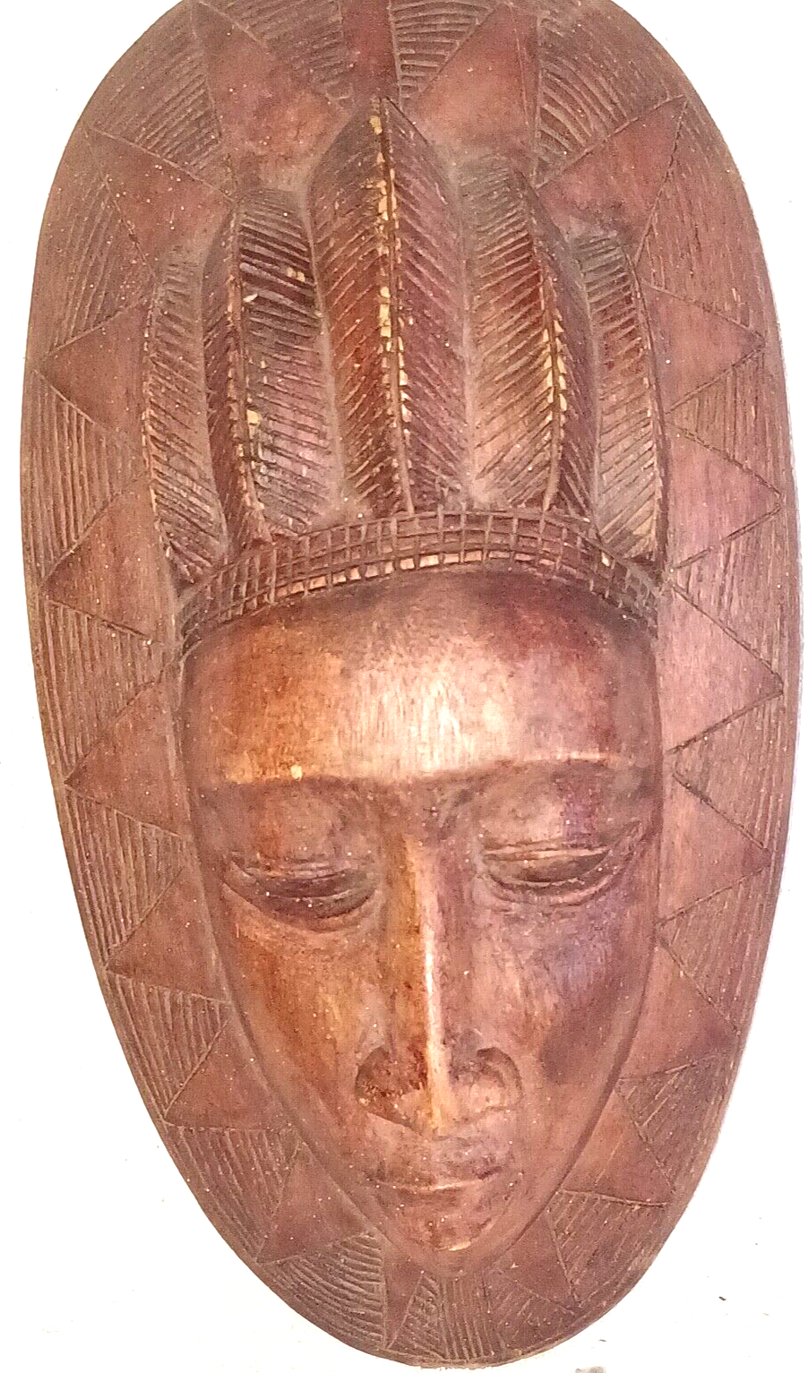 Vintage African Hand Carved Wood Female Tribal Mask Hair Weave ~  16.75" Tall image 2