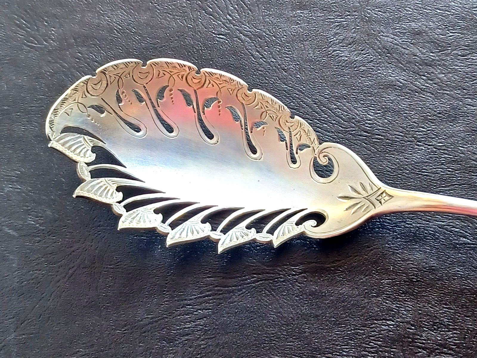 Antique Fancy Sterling Silver Macaroni Server Pierced Serving Spoon Floral Motif image 1