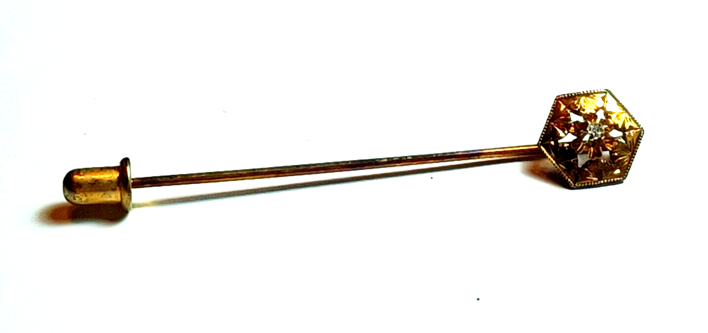 Antique Buttercup Set Diamond & 14K Rose Gold Octagon Shaped Stick Pin image 1