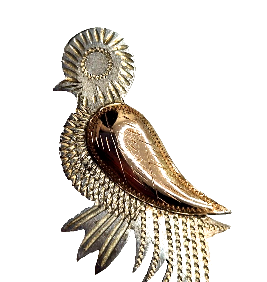 Vintage Guatemala 900 Sterling Silver & Gold Quetzal Tropical Bird Brooch Pin image 3
