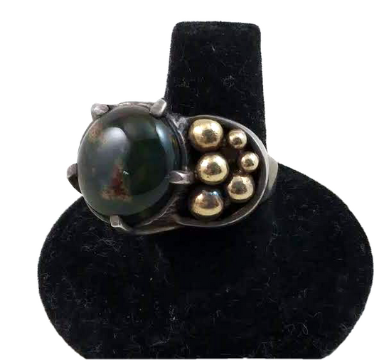 Very Unique Vintage Sterling Silver Modernist Agate & 18K Gold Ball Ring image 0