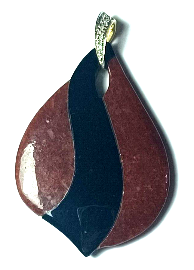 Black & Red Onyx 14K Yellow Gold & Diamond Pendant image 1