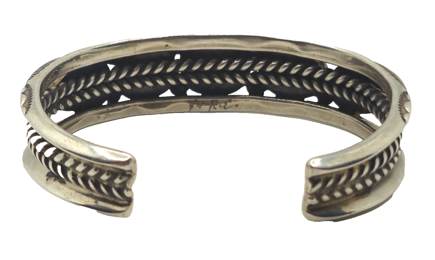 Native American Navajo 5 Turquoise & Sterling Silver Cuff Bracelet Signed image 7