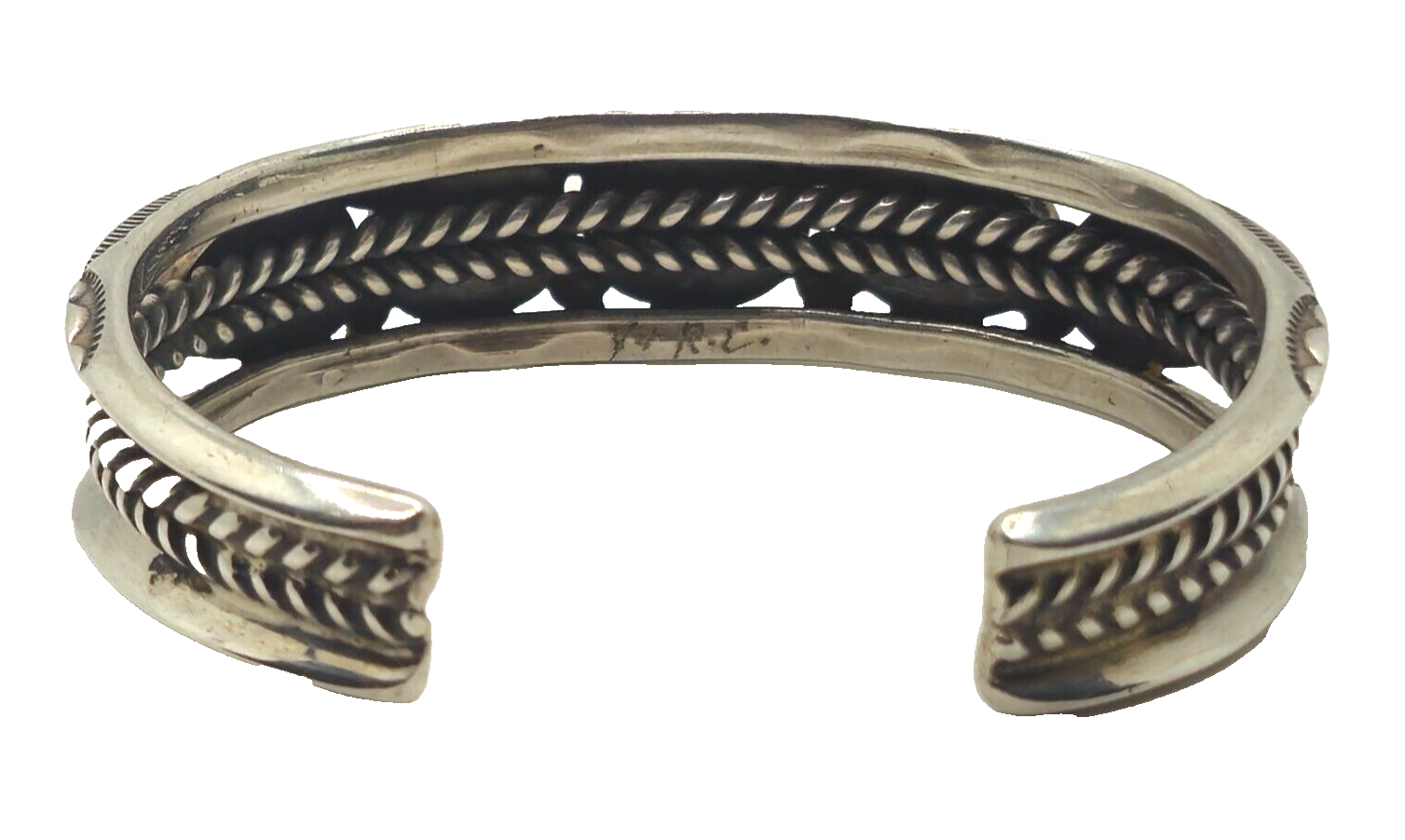 Native American Navajo 5 Turquoise & Sterling Silver Cuff Bracelet Signed image 7