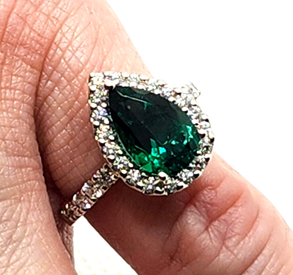 Jessica L Jewelry JLJ 14K White Gold Lab Created Emerald & Diamond Halo Ring image 10