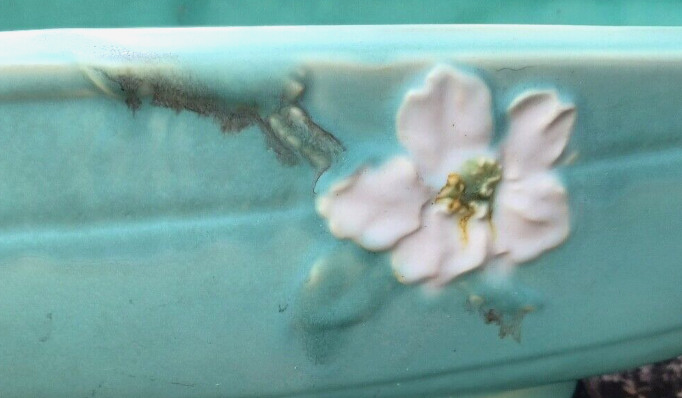 Rare Antique Weller Pottery Turquoise Wild Rose Large Oblong Planter Centerpiece image 7