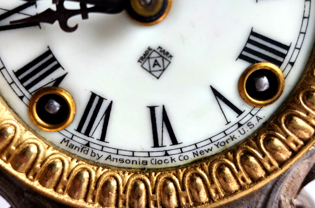 Antique Ansonia Bronze Gold Gilt Cherub Mantle Clock ~ Key Wind & Working image 6
