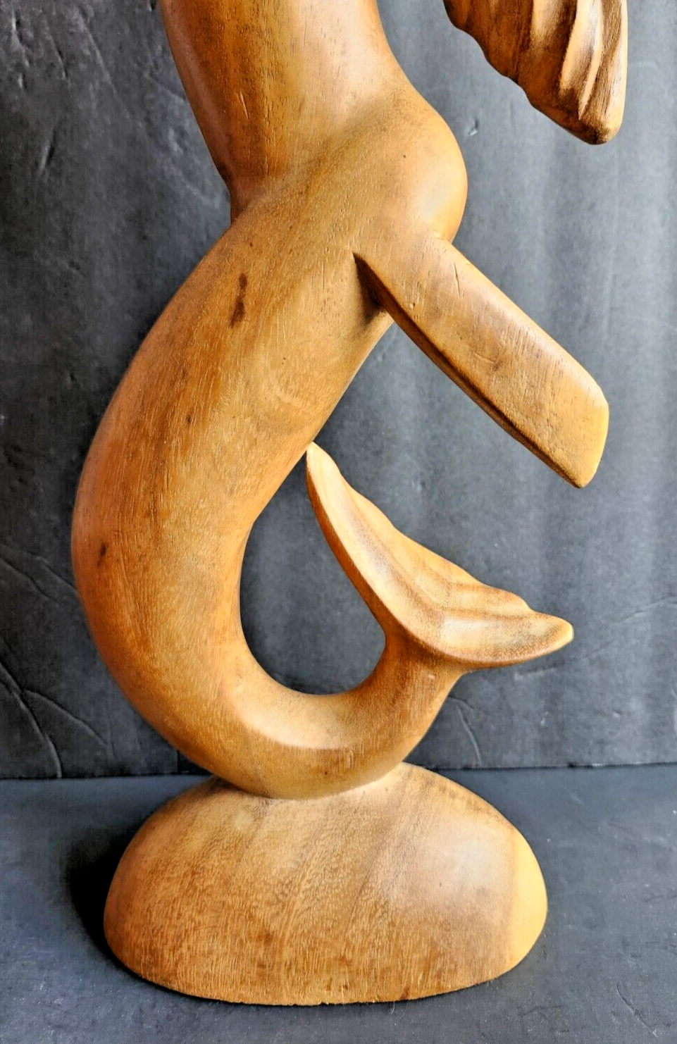 16" Tall Hand Carved Balinese Indonesia Wood Nude Mermaid Figurine image 2