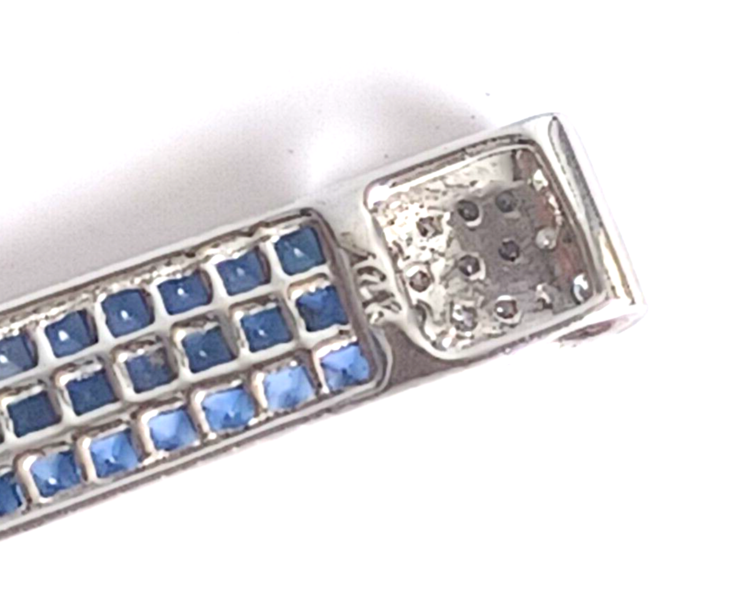 Estate 2.25 Ct Diamond & Ceylon Blue Sapphire 14K White Gold Bar Pendant image 11
