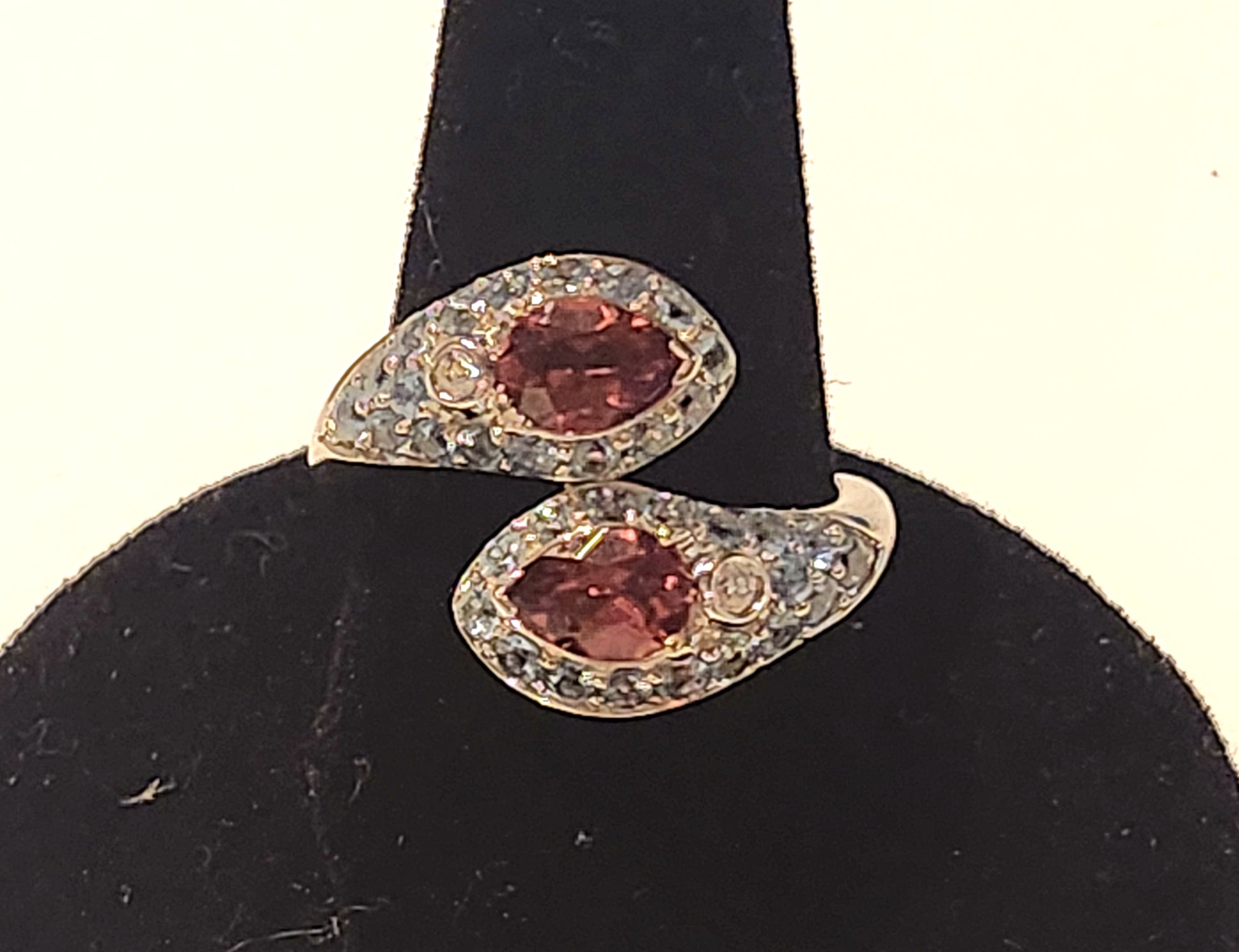 Sonia B. Red Spinel, Topaz & Diamond 14k White Gold Bypass Ring image 0