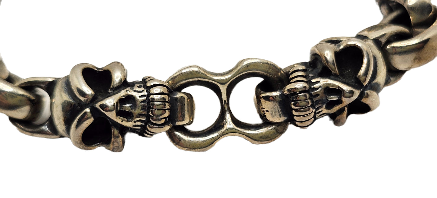 BWL Bill Wall Leather Double Good Luck Skull Sterling Silver Toggle Bracelet image 3