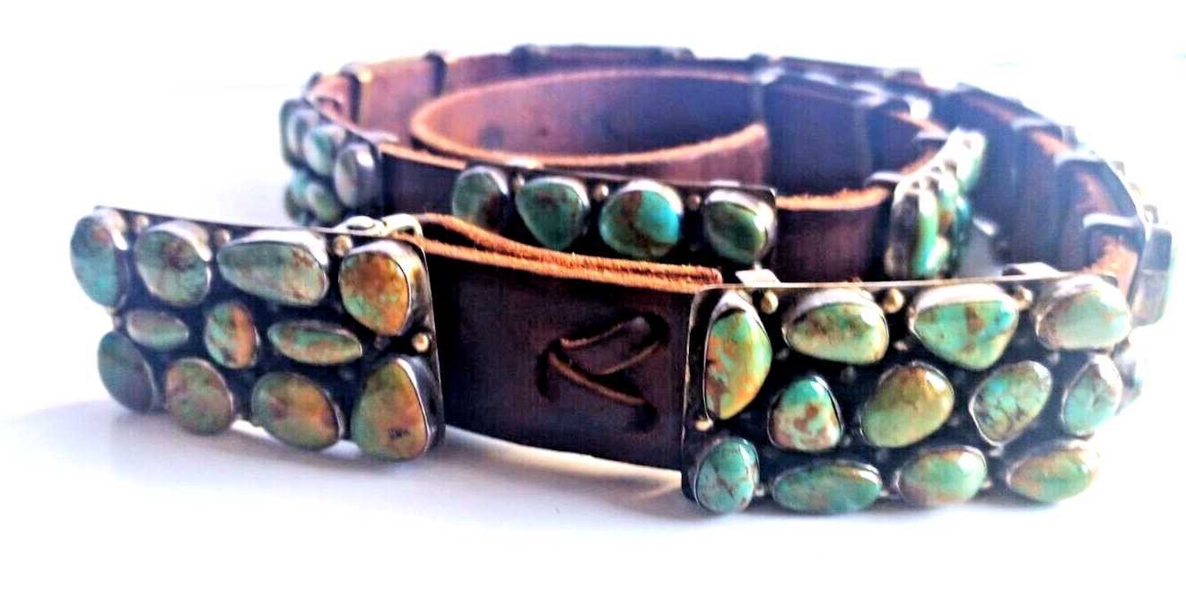 Navajo Native American Sterling Silver Turquoise Concho Belt by Willie Nezzie image 2