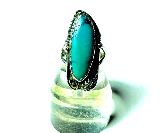 Vintage Native American Sterling Silver & Turquoise Feather Ring by Tom Taylor image 0
