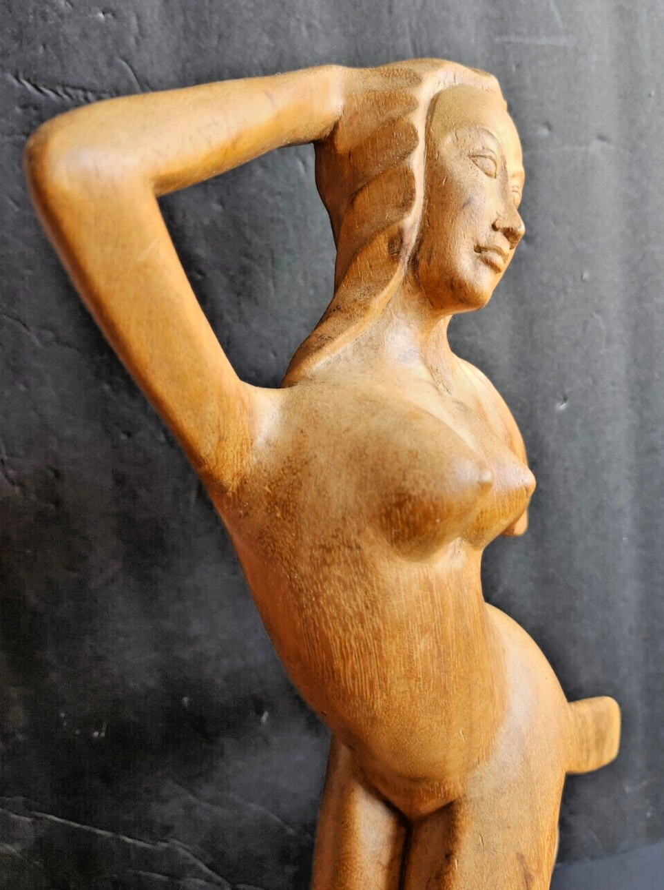 16" Tall Hand Carved Balinese Indonesia Wood Nude Mermaid Figurine image 3