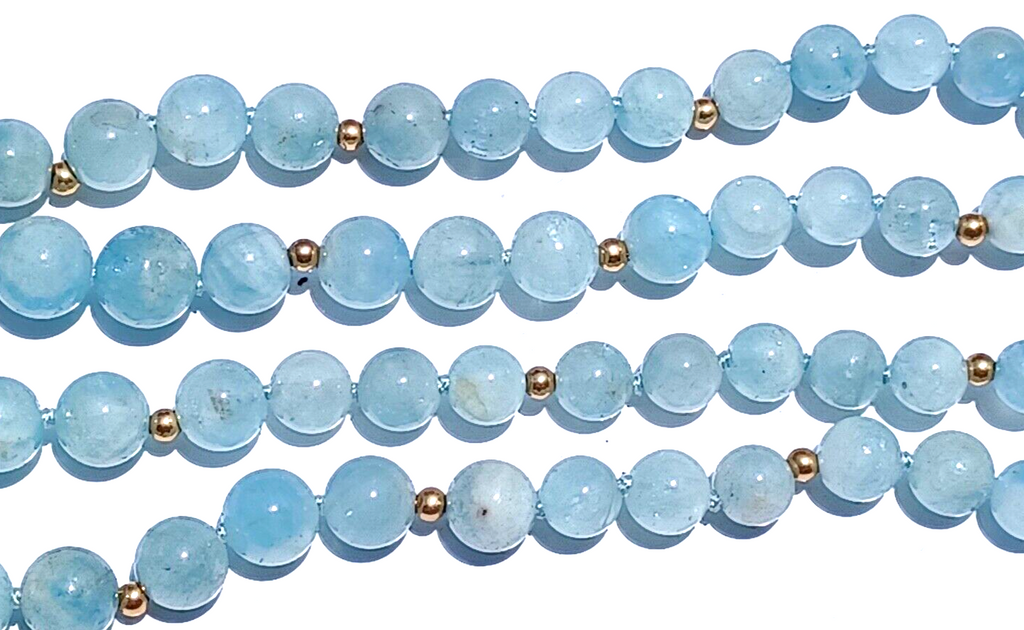 Antique Graduating Double Strand Aquamarine Crystal & 14K Gold Bead Necklace image 5