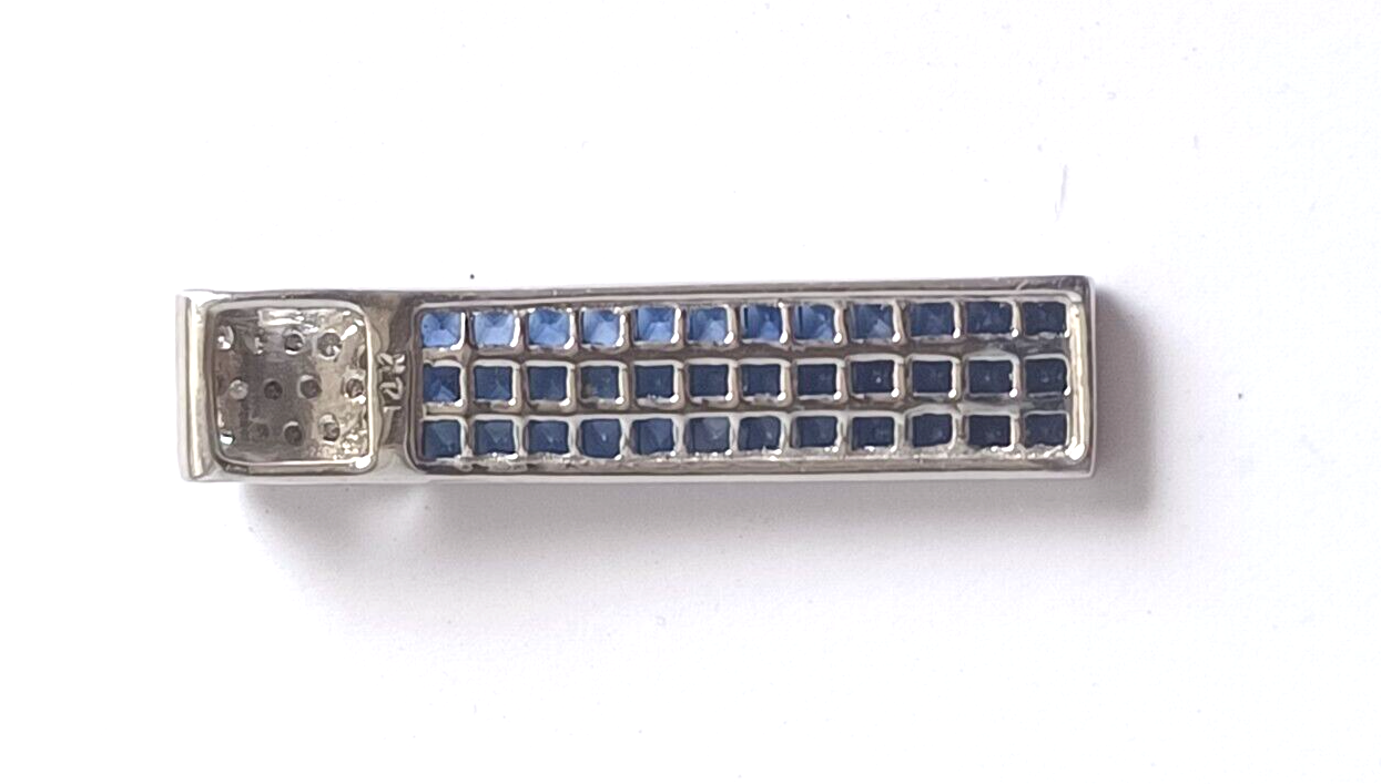 Estate 2.25 Ct Diamond & Ceylon Blue Sapphire 14K White Gold Bar Pendant image 10