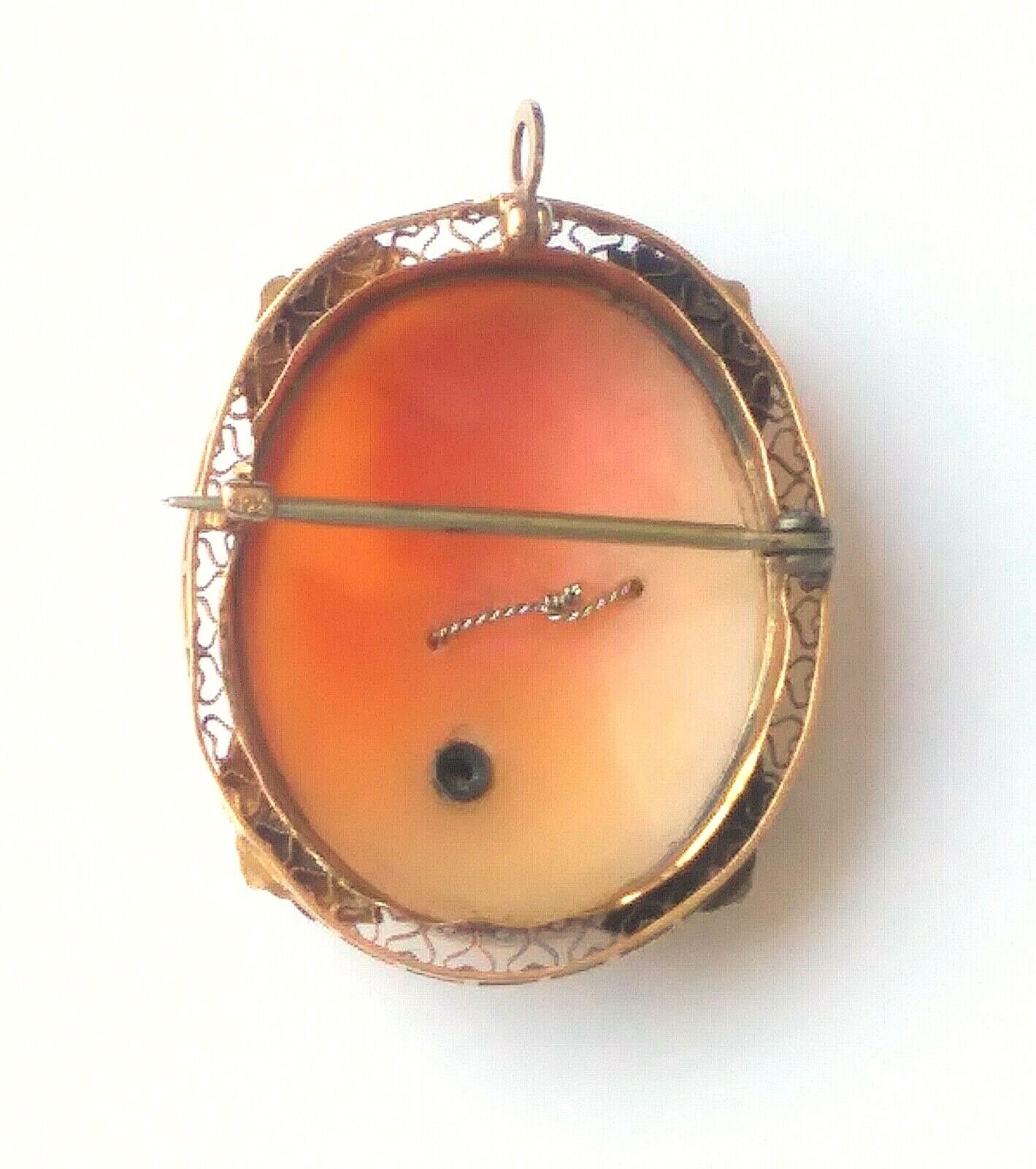 Antique Victorian Shell Cameo Diamond Necklace 10k Yellow Gold Brooch Pendant image 6