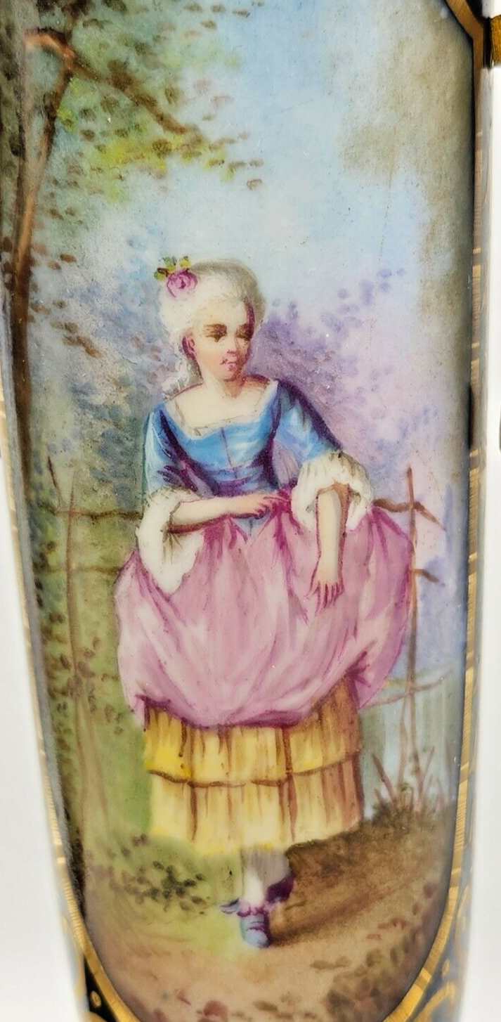 Pair of Antique French Sevres Porcelain Urns, Hand Painted, 1880's image 4