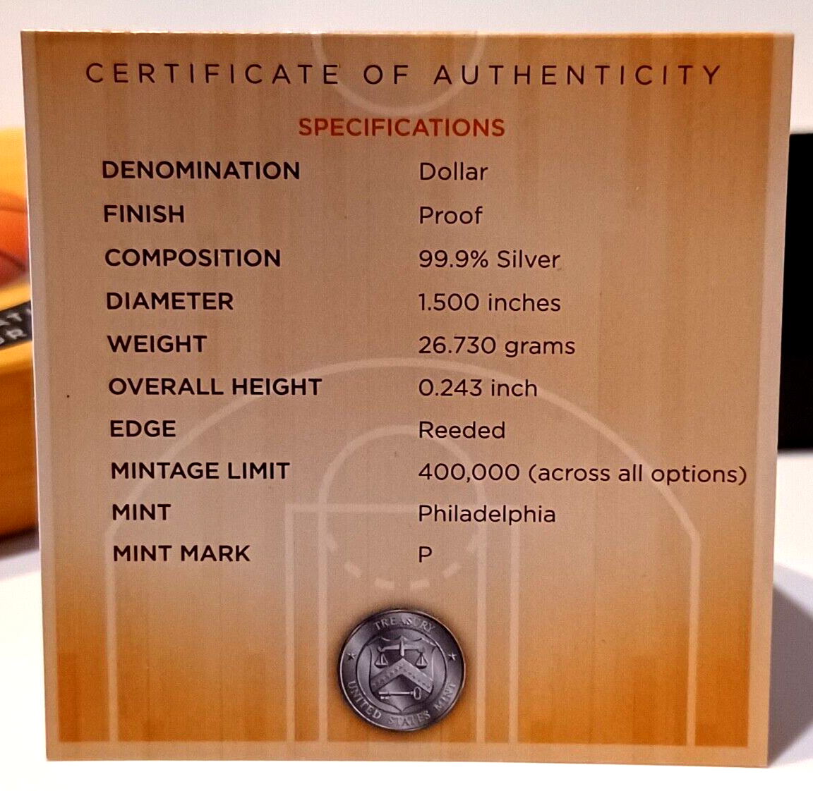 U.S. Mint Basketball Hall of Fame 2020 Pure .999 Silver Uncirculated Dollar Coin image 4