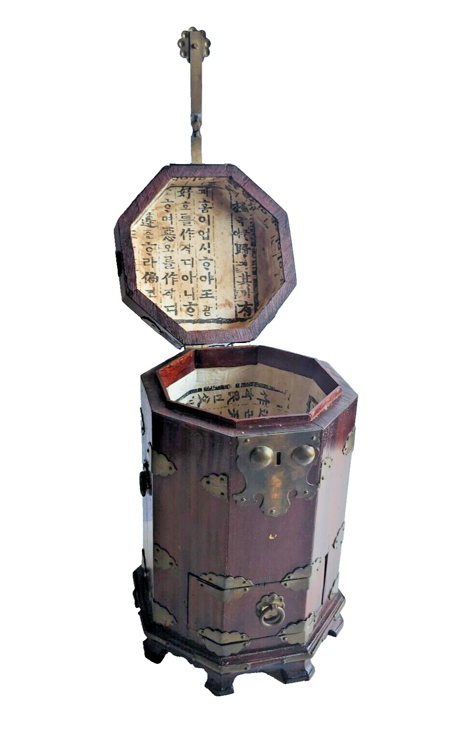 Antique Chinese Brass & Wood Hexagonal Tea Caddy image 4