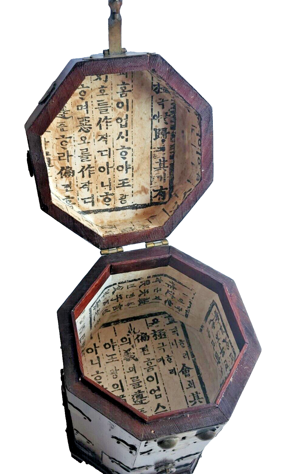 Antique Chinese Brass & Wood Hexagonal Tea Caddy image 5