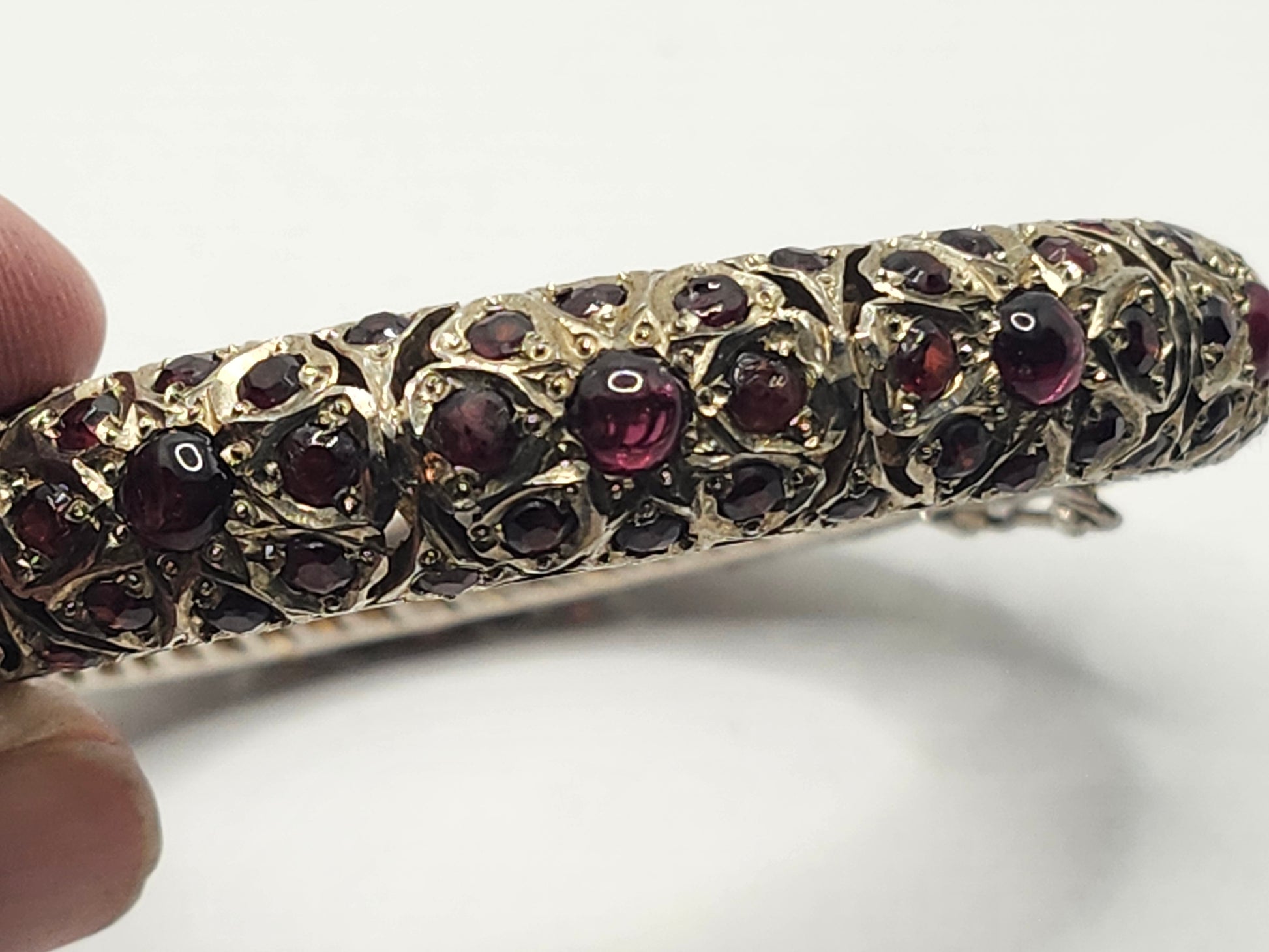 Mughal Indian Sterling Silver & Garnet Hinged Bangle Bracelet image 5