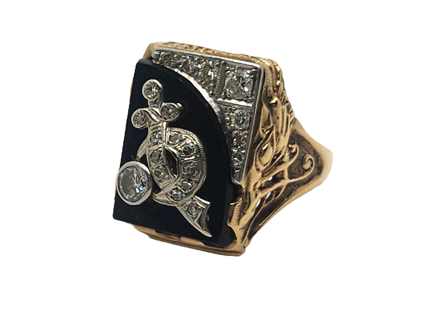 Vintage Men's Shriners Masonic Diamond Onyx & 10k Gold Ring image 0