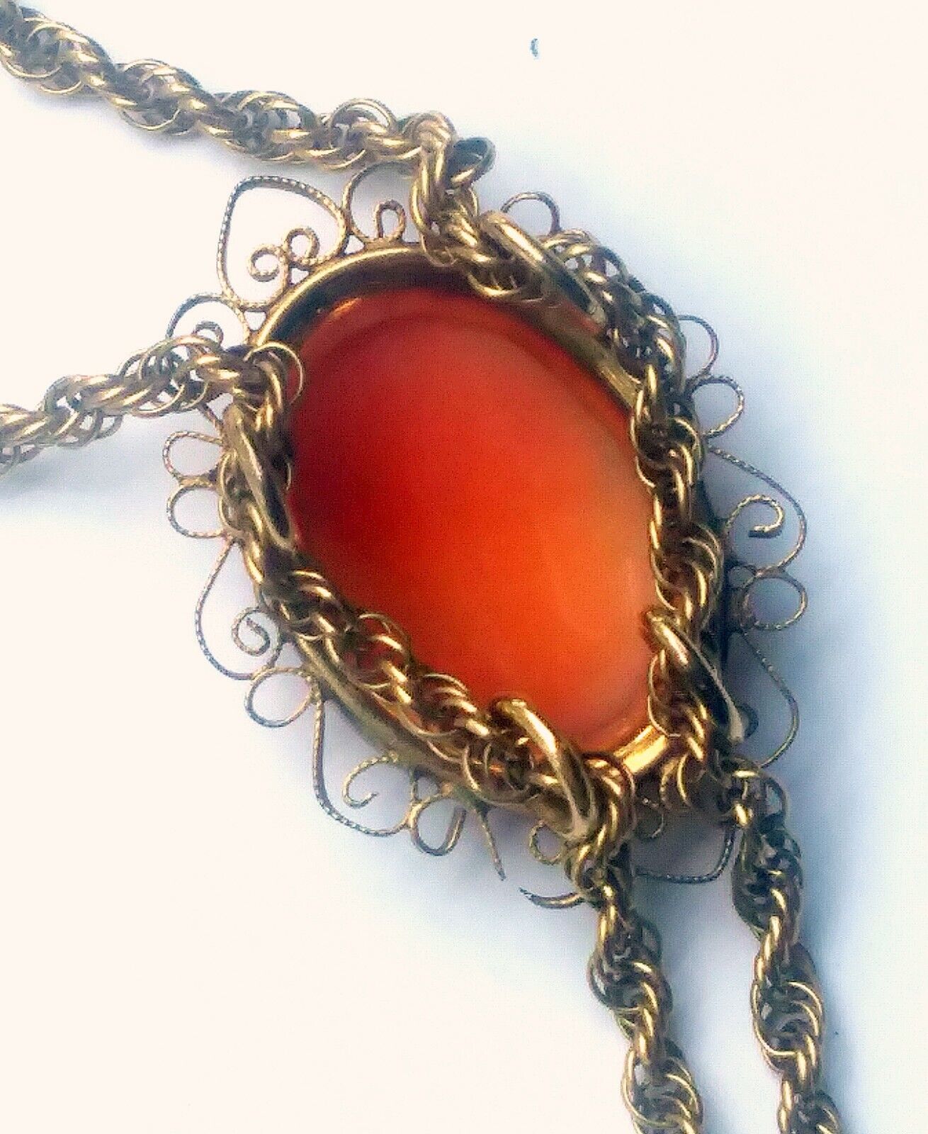 Antique Victorian Shell cameo & Gold Filled Rope Chain Bolo Style Necklace image 6