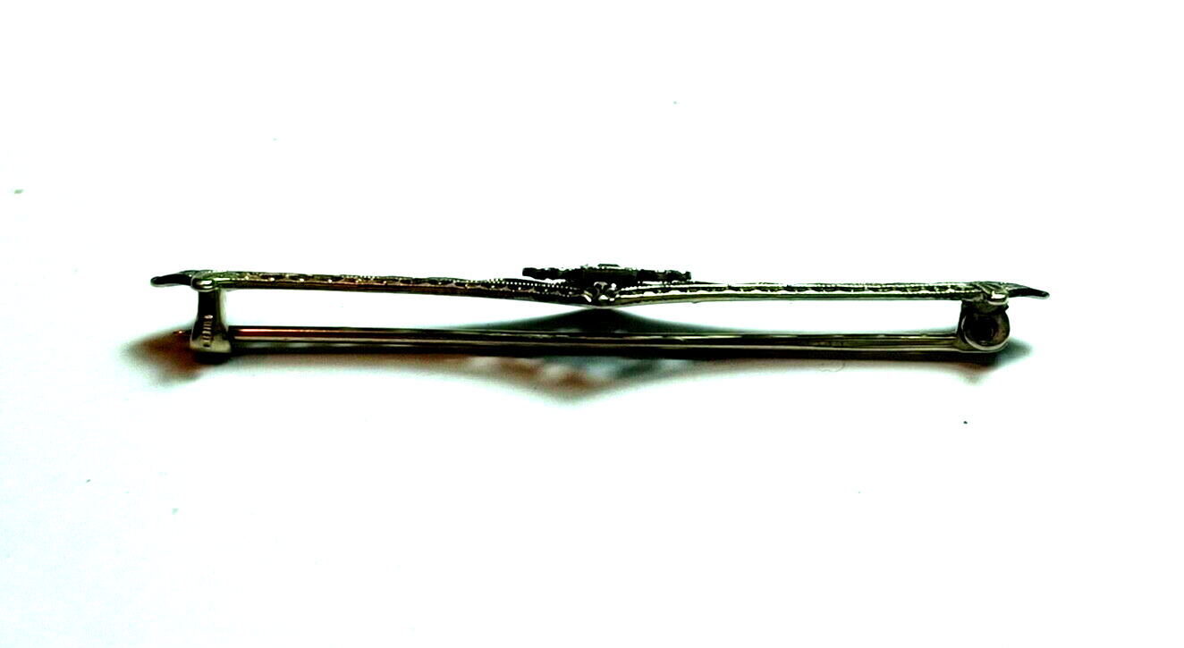 Antique Victorian Diamond Filigree 10K White Gold Bar Pin image 6