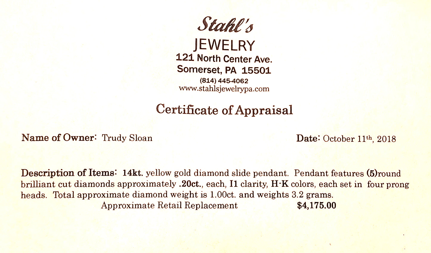 1cttw Round Diamond & 14k Yellow Gold Pendant 5-Stone image 7