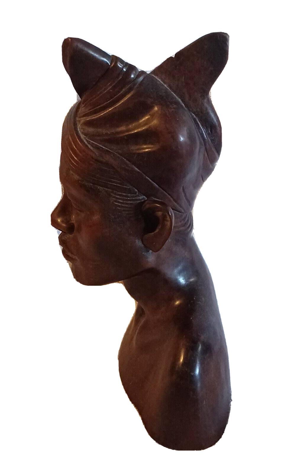 Antique African Woman Wood Carved Tribal Bust Headpiece w/ Flower Sculpture image 7