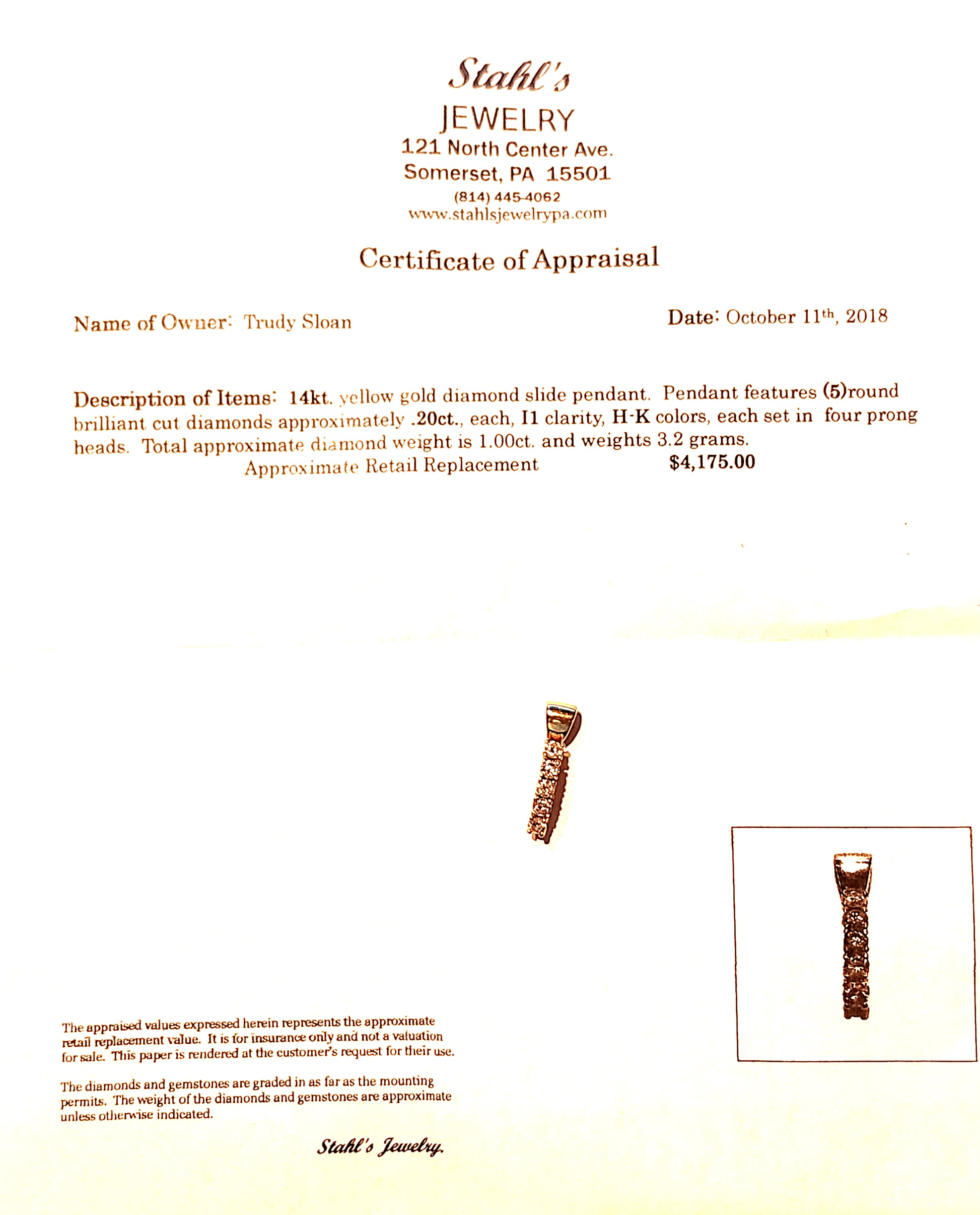 1cttw Round Diamond & 14k Yellow Gold Pendant 5-Stone image 6