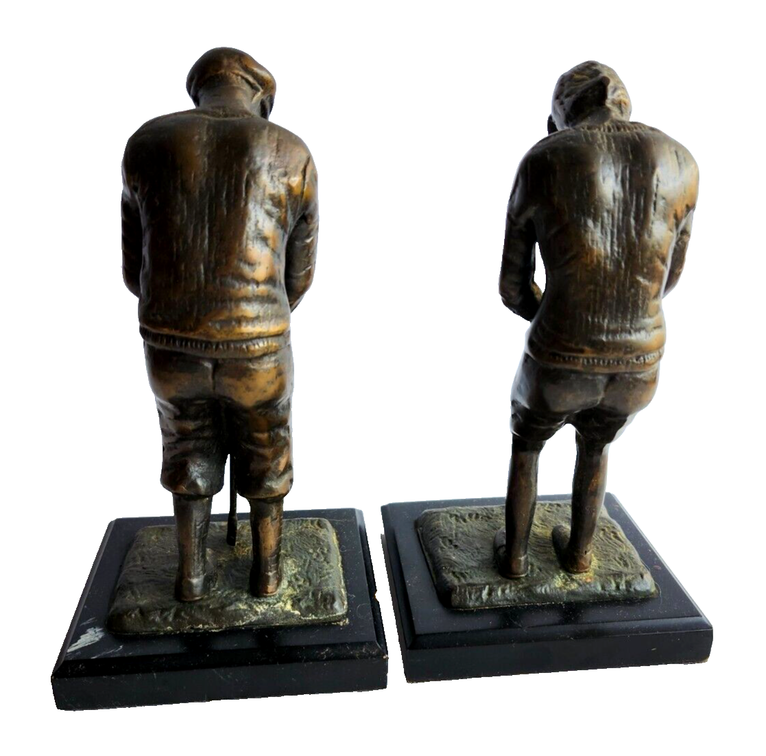 Circa 1920's Pair of Bronze Male & Female Golfer Bookends on Plinth image 6