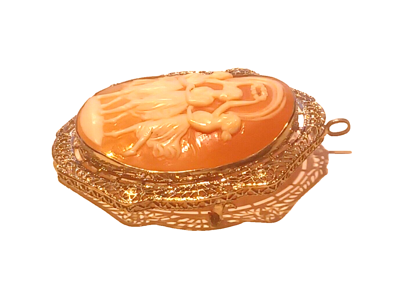 Antique Victorian Three Dancing Muses Cameo w/ 14K Gold Frame ~ Pin / Pendant image 1