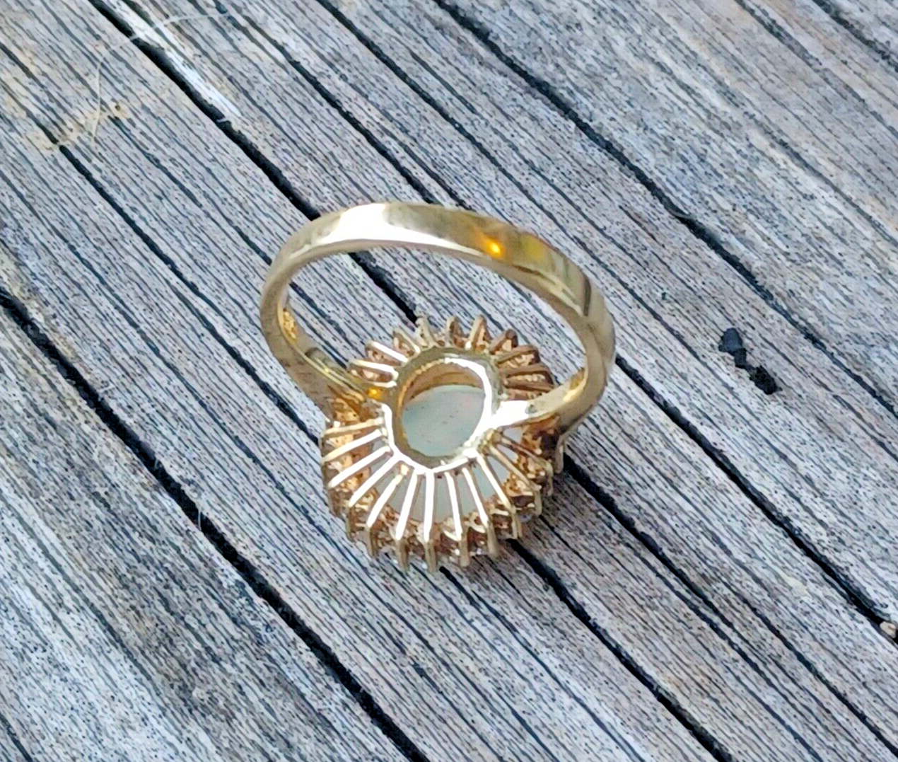 Natural Fire Opal & Diamond Halo 14K Yellow Gold Ring image 5