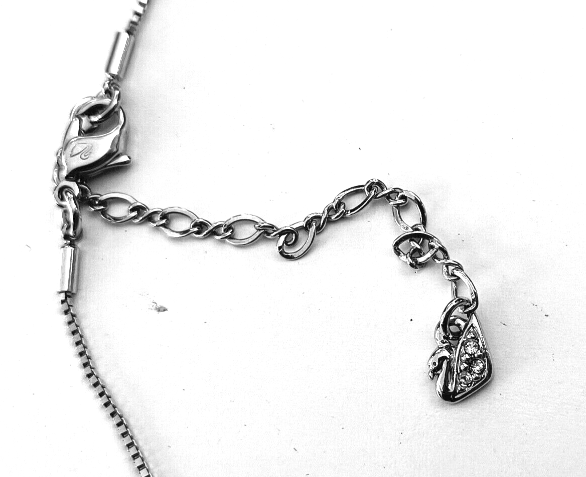 Swaroski Crystal Signed Silver Toned Purse Pendant & Chain image 9