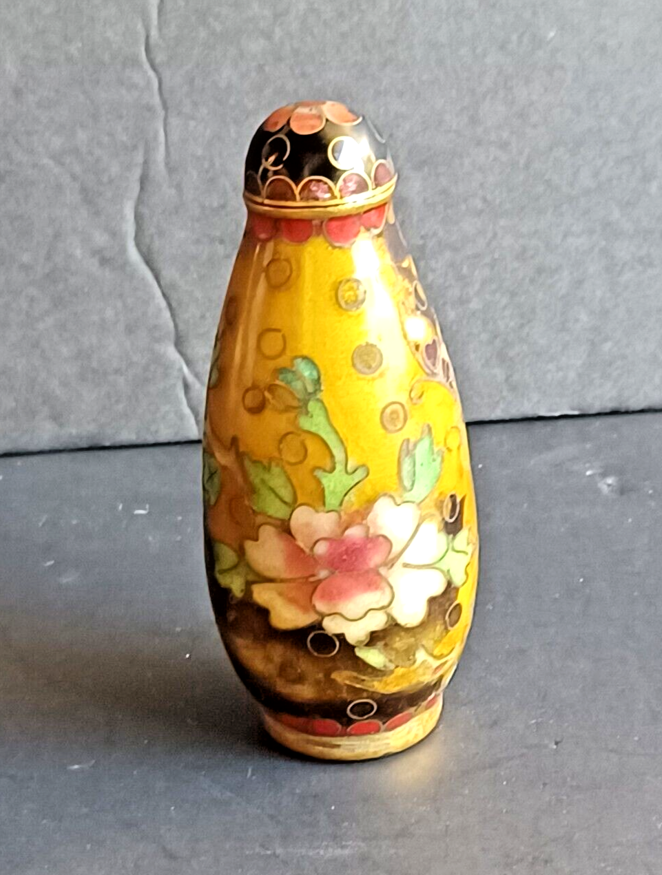 Antique Chinese Cloisonne Snuff Bottle 19th Century Flowers image 1