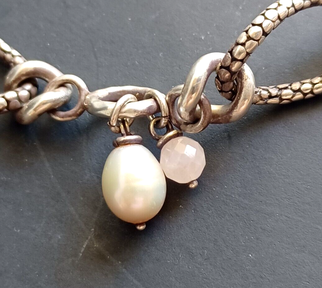 Michael Dawkins Sterling Silver 925 Chain Link Necklace Pearl & Gem Accents 16" image 7