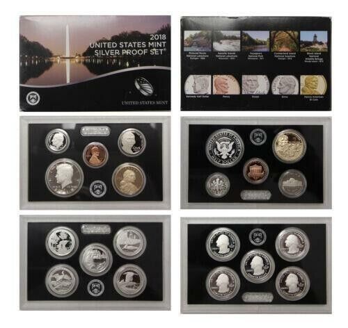 2018 S US Mint Silver Proof Set - 10 Coins COA Original Box image 0