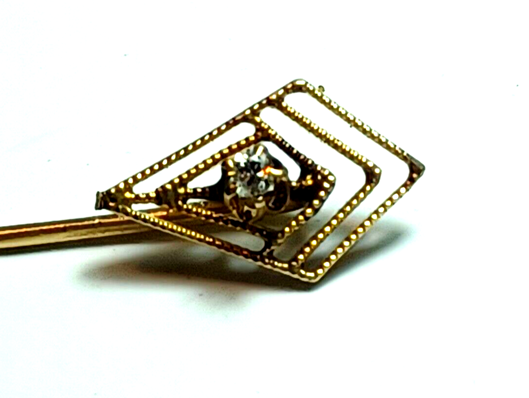 Antique Diamond & 14K Yellow Gold Kite Shaped Stick Pin image 2